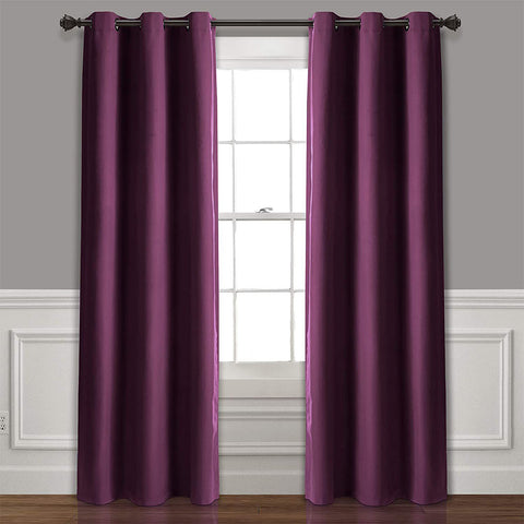 2 Pieces Plain Dyed Back Lining Eyelet Curtains - Plum