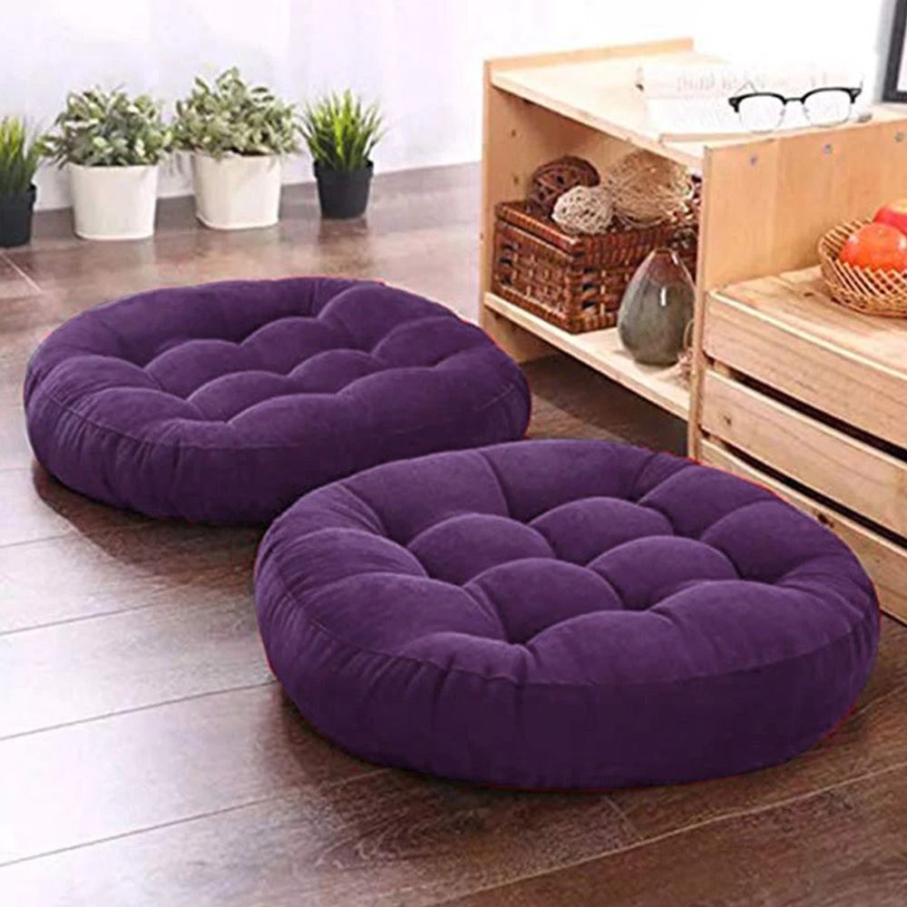 Pack of 2 Round Shape Floor Cushions - Purple