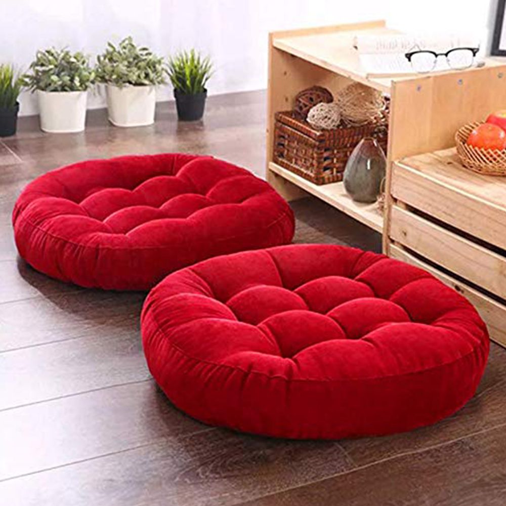 Pack of 2 Round Shape Floor Cushions - Red