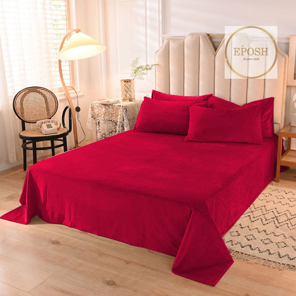 Velvet Bedsheet with 2  pillow covers - Red