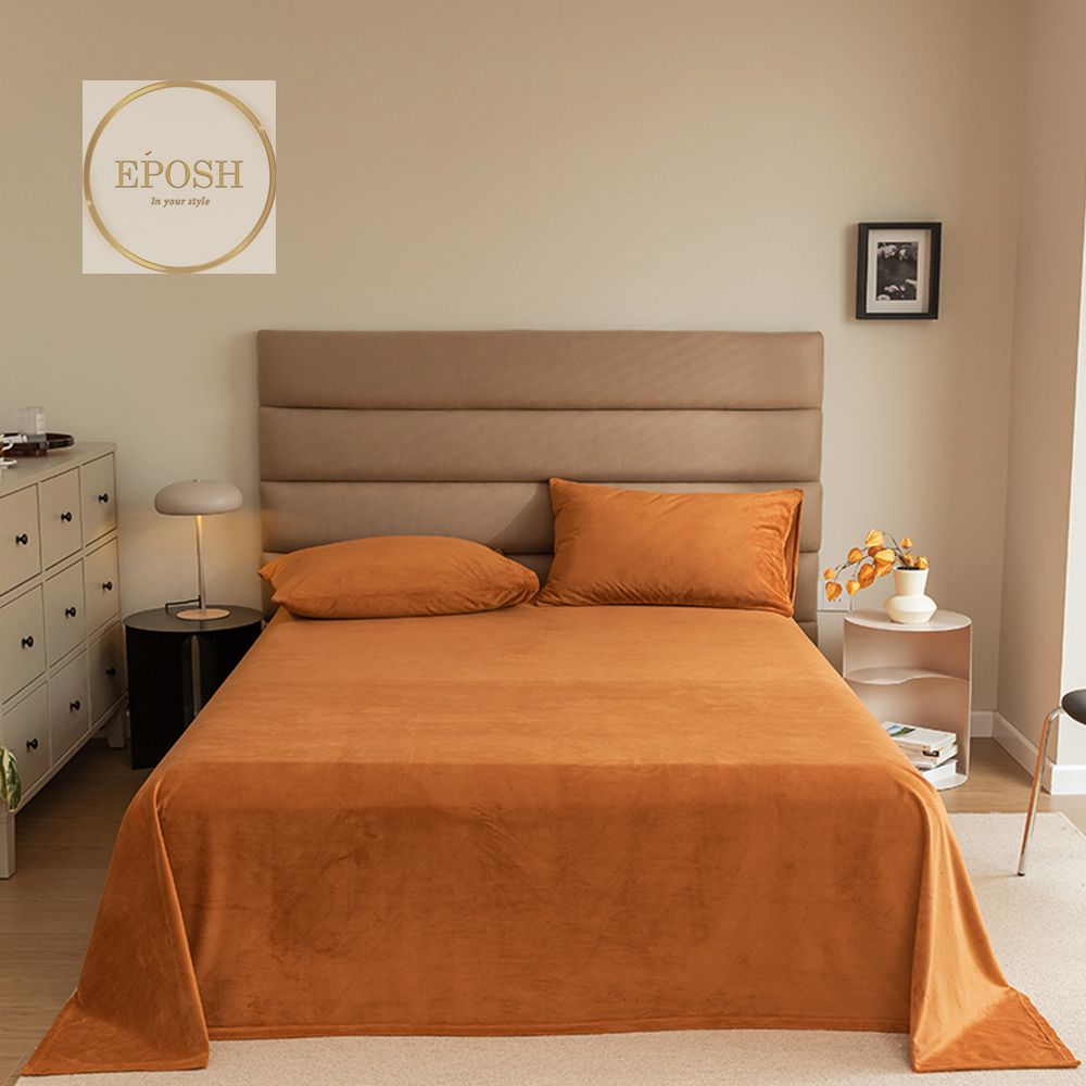 Velvet Bedsheet with 2  pillow covers-Rust