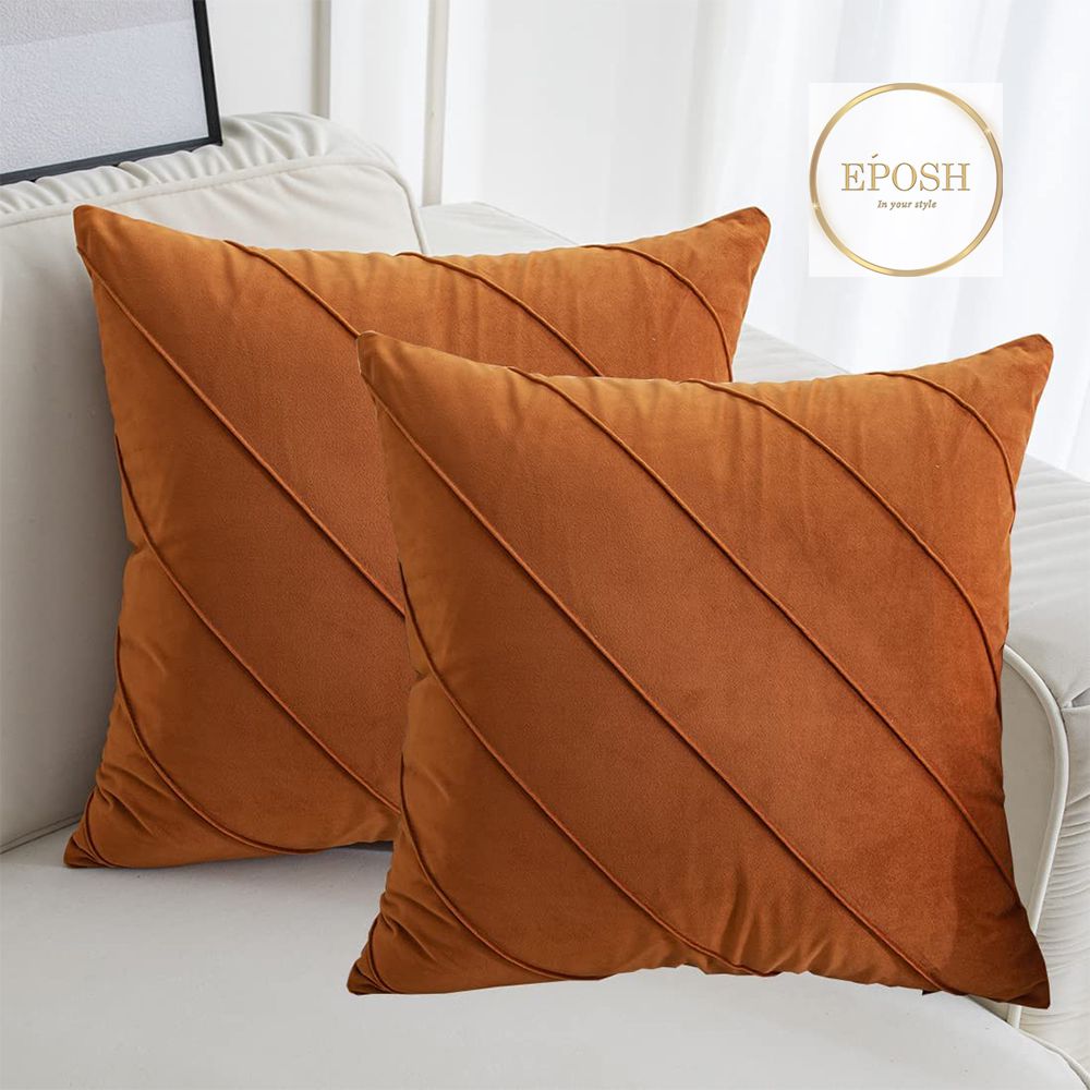 Pack of 2 Velvet Decorative Square Cushion - Rust