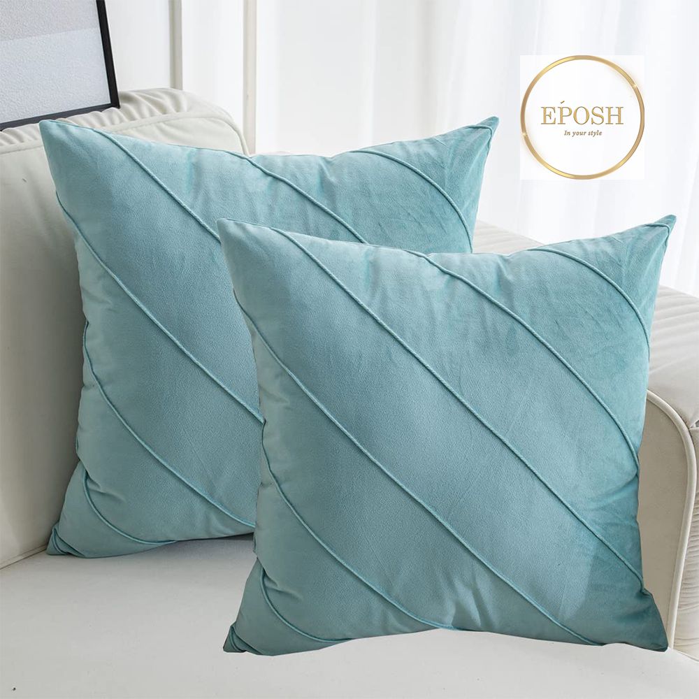 Pack of 2 Velvet Decorative Square Cushion - Sky Blue