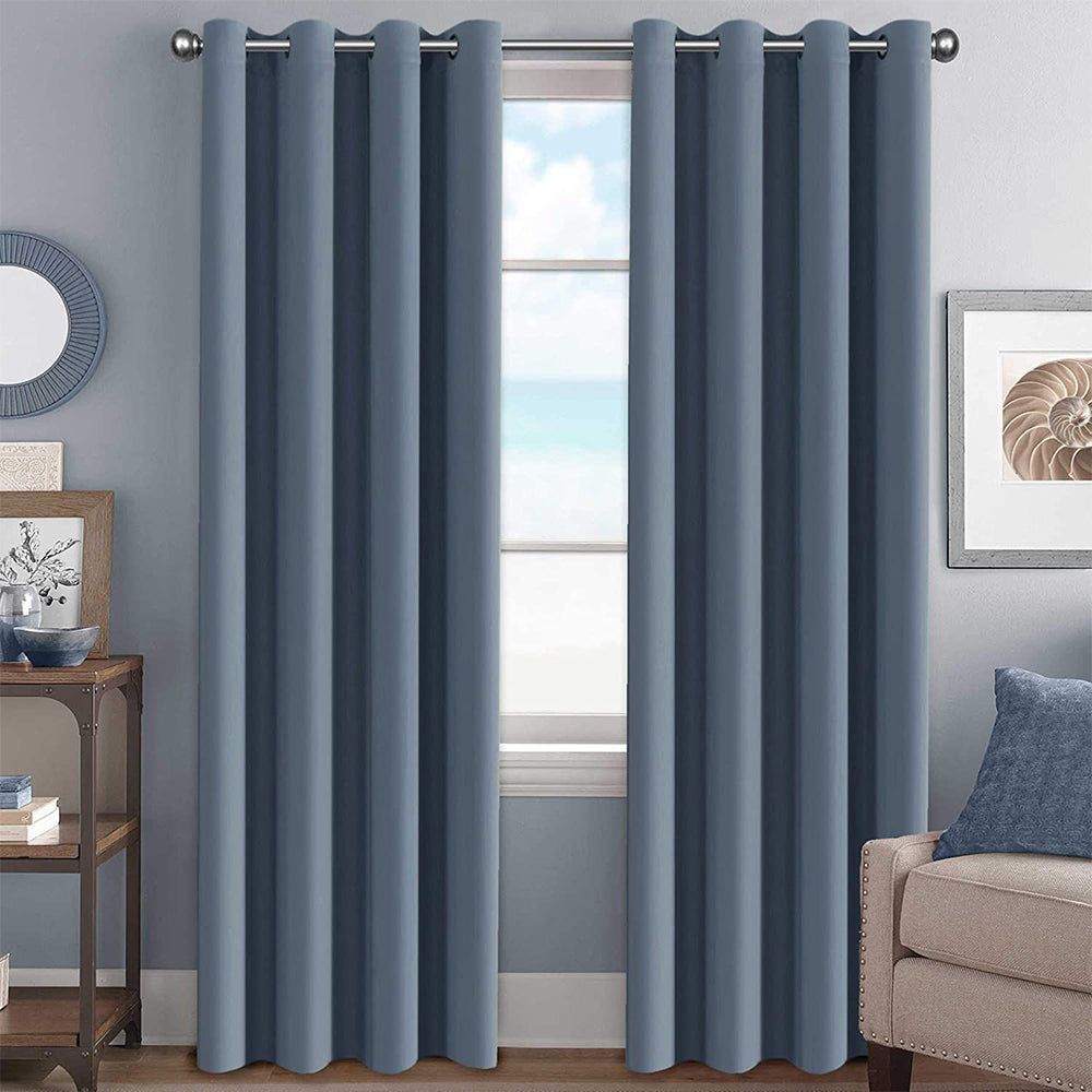 2 Pieces Plain Dyed Back Lining Eyelet Curtains - Slate Blue