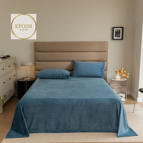 Velvet Bedsheet with 2  pillow covers - Slate Blue