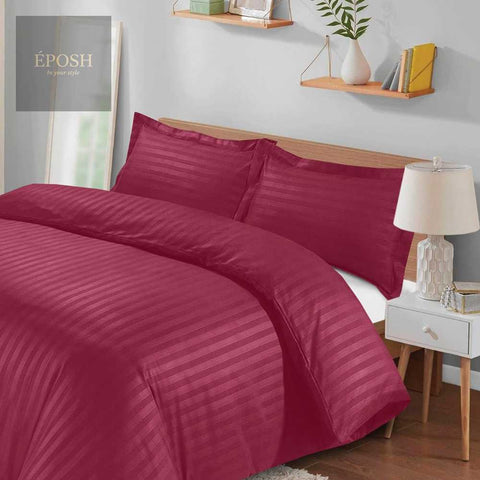 Luxury Satin Stripe Duvet Set - Maroon