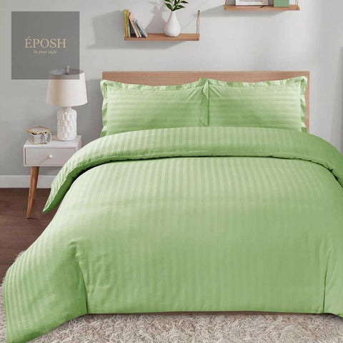 Luxury Satin Stripe Duvet Set - Sage Green