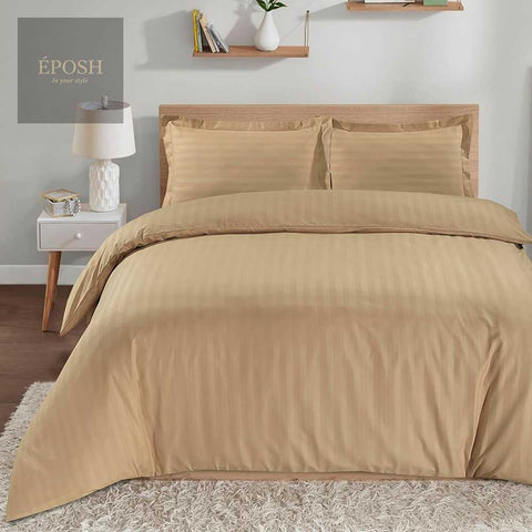 Luxury Satin Stripe Duvet Set - Camel