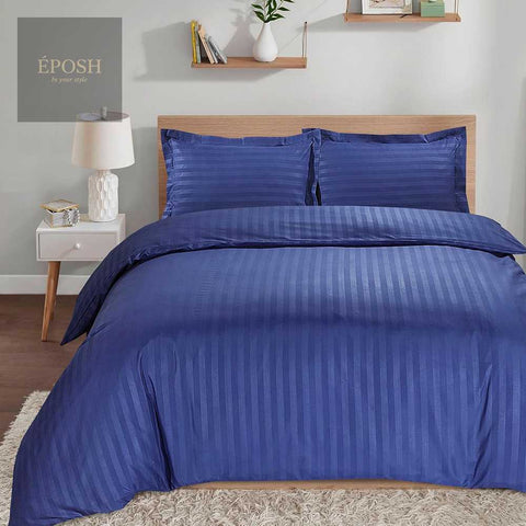 Luxury Satin Stripe Duvet Set - Royal Blue