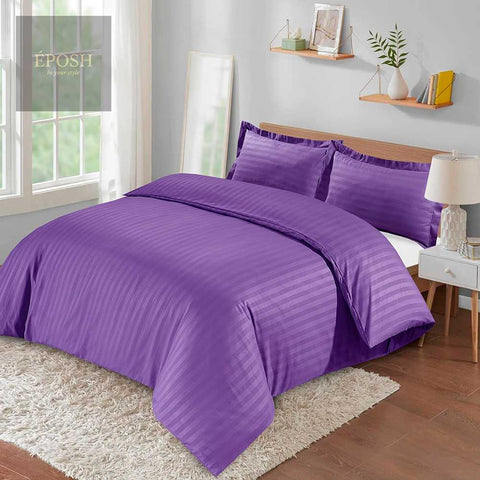 Luxury Satin Stripe Duvet Set - Purple