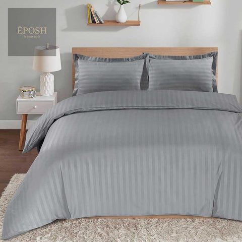Luxury Satin Stripe Duvet Set - Grey