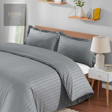 Luxury Satin Stripe Duvet Set - Grey