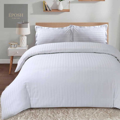 Luxury Satin Stripe Duvet Set - White