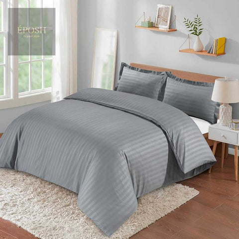 Luxury Satin Stripe Duvet Set - Grey