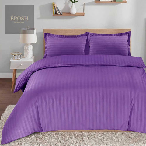 Luxury Satin Stripe Duvet Set - Purple