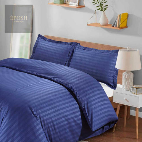 Luxury Satin Stripe Duvet Set - Royal Blue