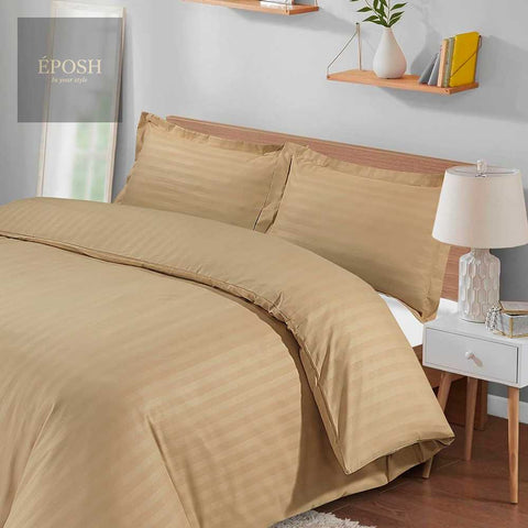 Luxury Satin Stripe Duvet Set - Camel