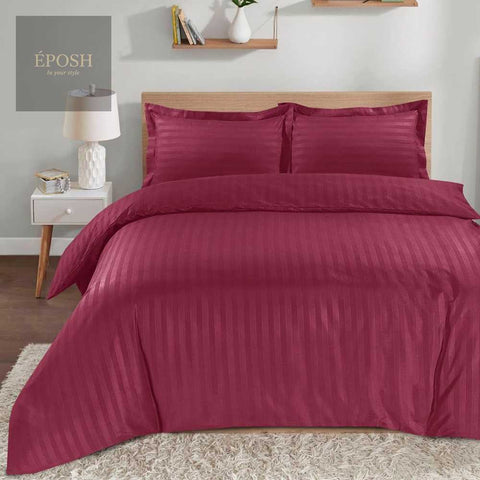 Luxury Satin Stripe Duvet Set - Maroon