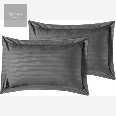 Luxury Satin Stripe Duvet Set - Charcoal Grey