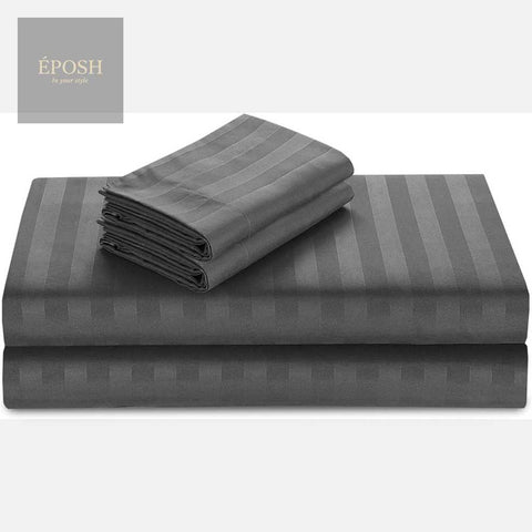 Luxury Satin Stripe Duvet Set - Charcoal Grey