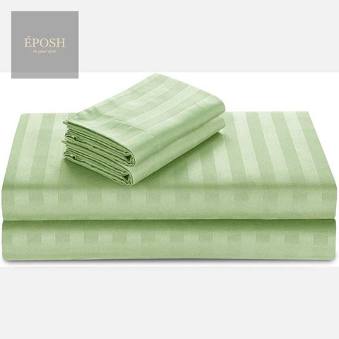 Luxury Satin Stripe Duvet Set - Sage Green