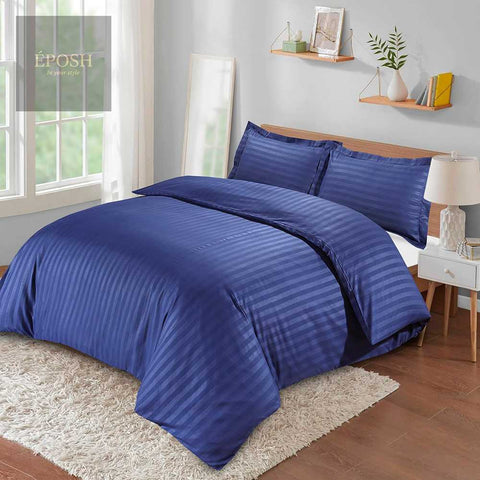 Luxury Satin Stripe Duvet Set - Royal Blue