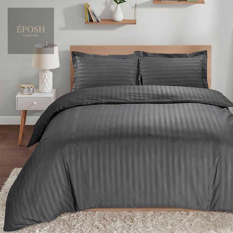 Luxury Satin Stripe Duvet Set - Charcoal Grey