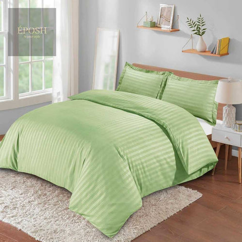 Luxury Satin Stripe Duvet Set - Sage Green