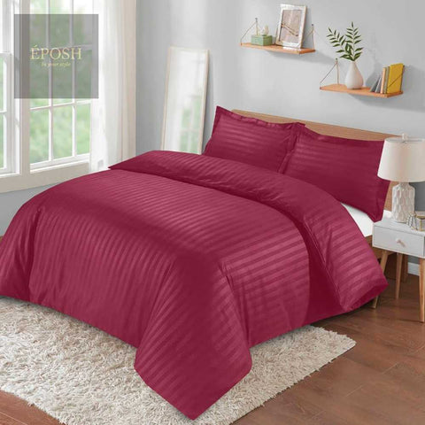 Luxury Satin Stripe Duvet Set - Maroon
