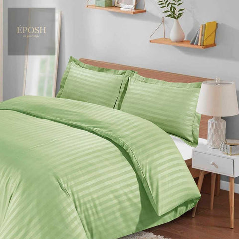 Luxury Satin Stripe Duvet Set - Sage Green
