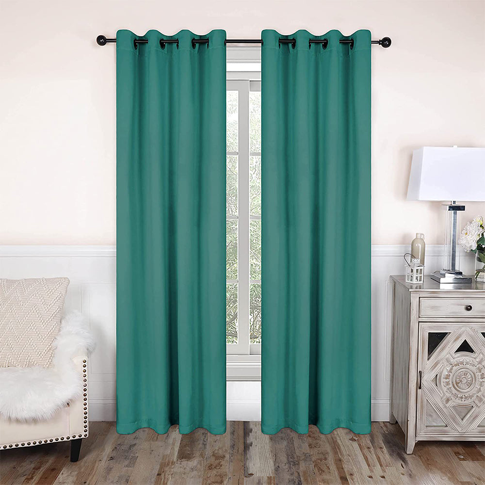 2 Pieces Plain Dyed Back Lining Eyelet Curtains - Teal