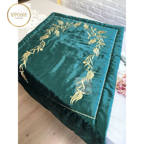 Velvet Embroidered Prayer Mat - Teal