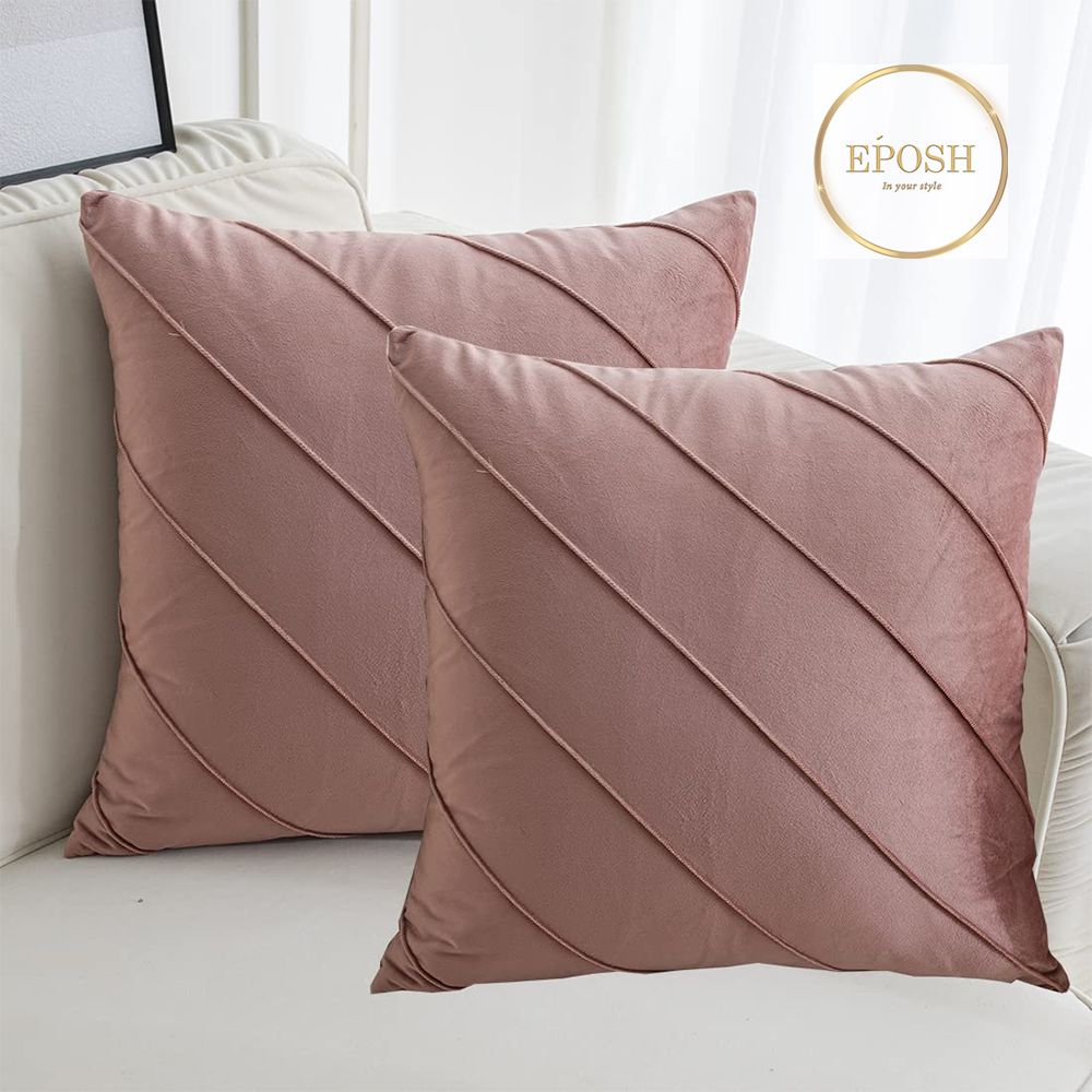 Pack of 2 Velvet Decorative Square Cushion - Tea Pink