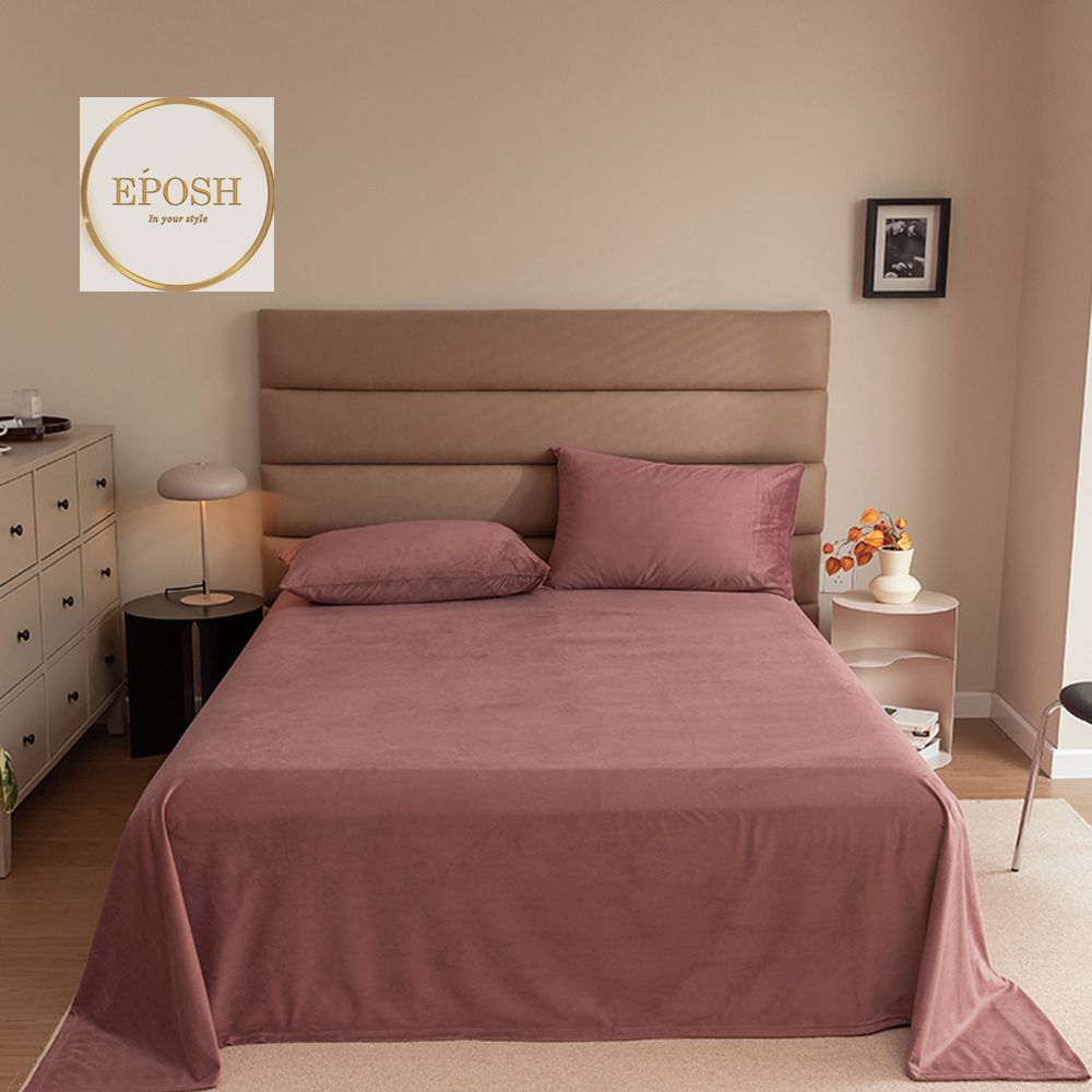 Velvet Bedsheet with 2  pillow covers - Tea Pink