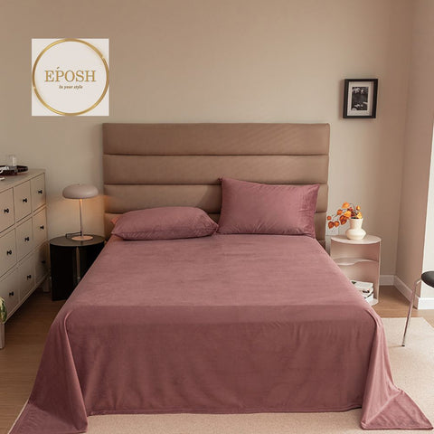 Velvet Bedsheet with 2  pillow covers - Tea Pink