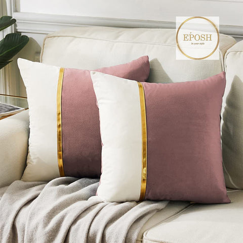 Pack of 2 Velvet Decorative Square Cushion - Tea Pink and White