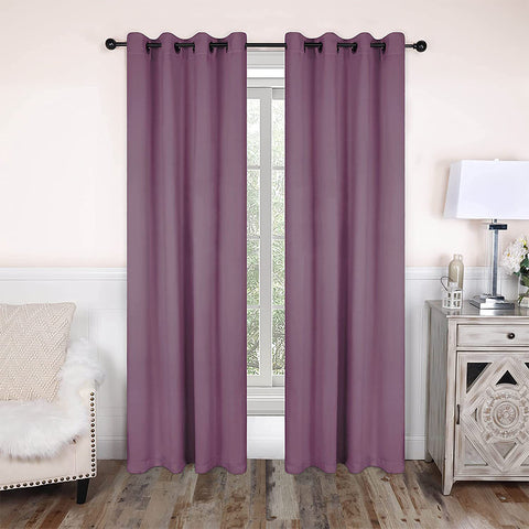 2 Pieces Plain Dyed Back Lining Eyelet Curtains - Warm Purple