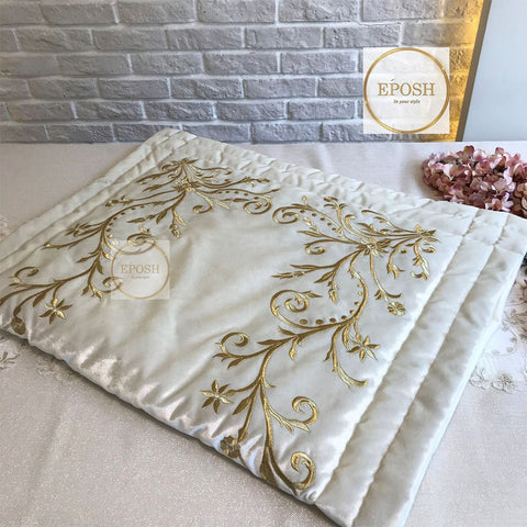 Velvet Embroidered Prayer Mat - White 02