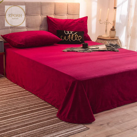 Velvet Bedsheet with 2 pillow covers-Wine Red
