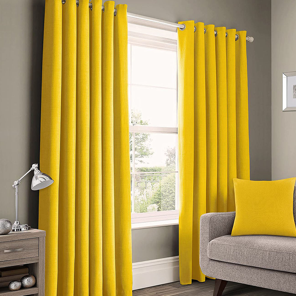 2 Pieces Plain Dyed Back Lining Eyelet Curtains - Yellow