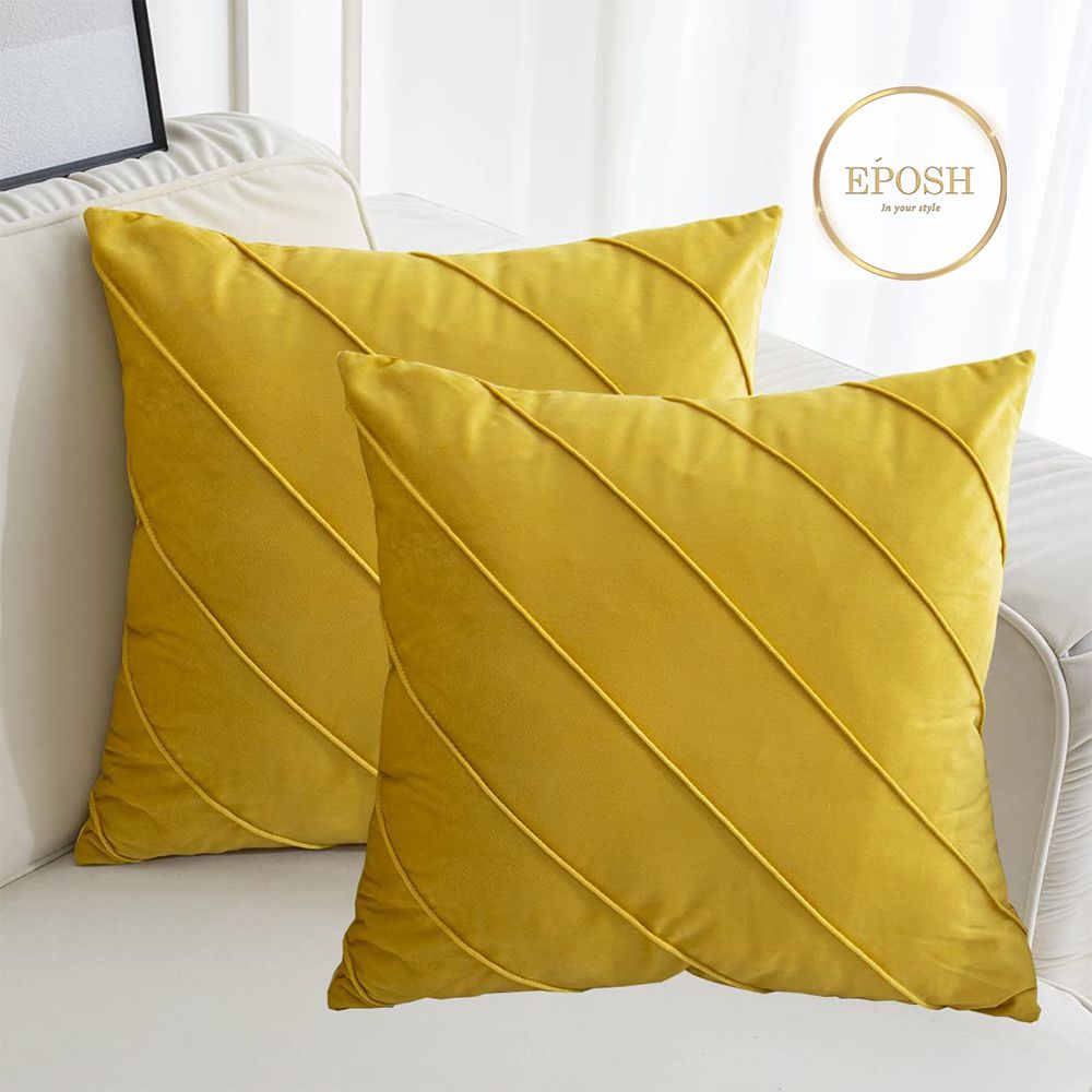 Pack of 2 Velvet Decorative Square Cushion - Yellow