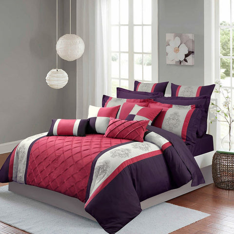 Luxury Embroidered Duvet Set-Purple and Pink