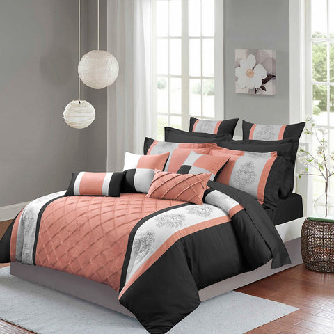 Luxury Embroidered Duvet Set - Peach and Black