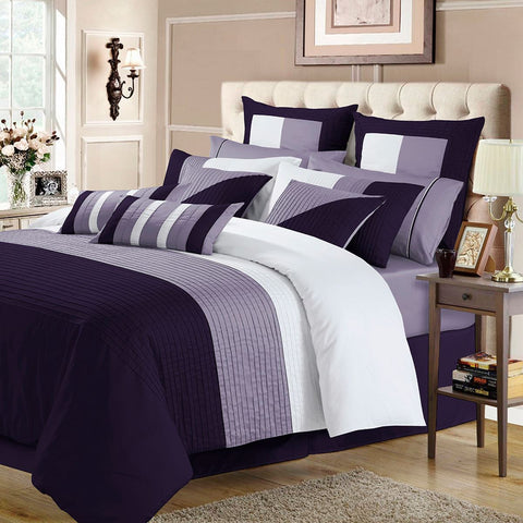 Embellish Horizontal Pleats Duvet Set - Purple and Mauve