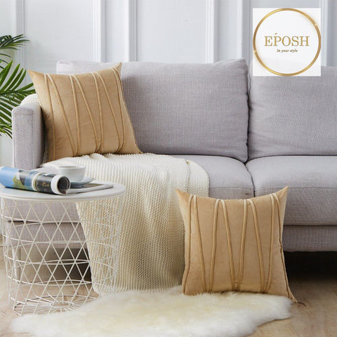 Pack of 2 Velvet Decorative Square Cushion-Natural