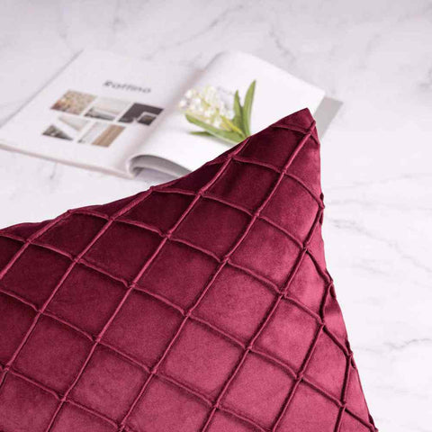 Pack of 2 Velvet Decorative Pleated Square Cushion -  Maroon
