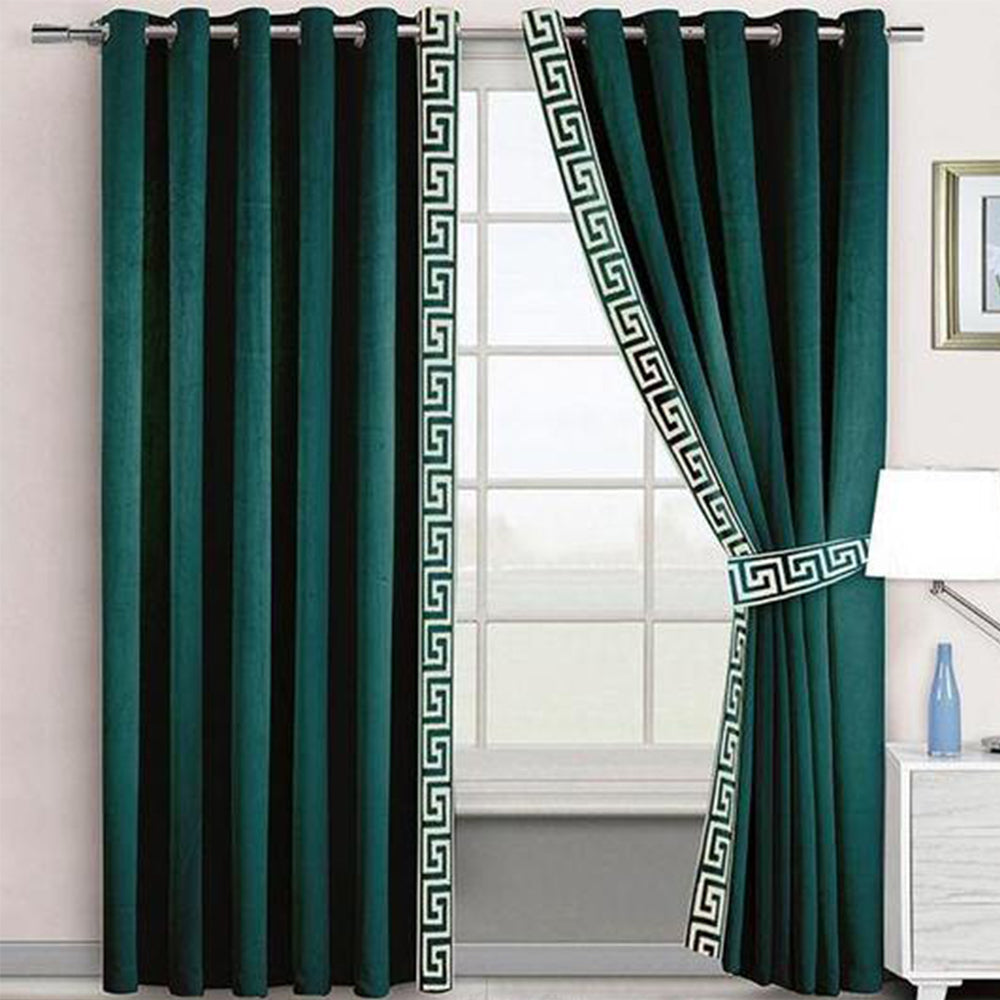 2 Pieces Premium splendid velvet curtain Panels & 2 Belts-Green