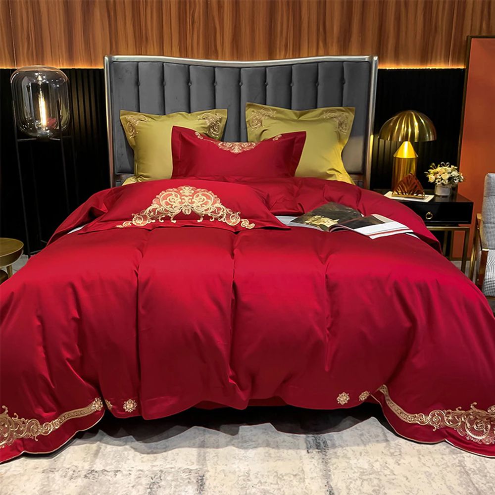 New Luxury Embroidered Red Duvet Set