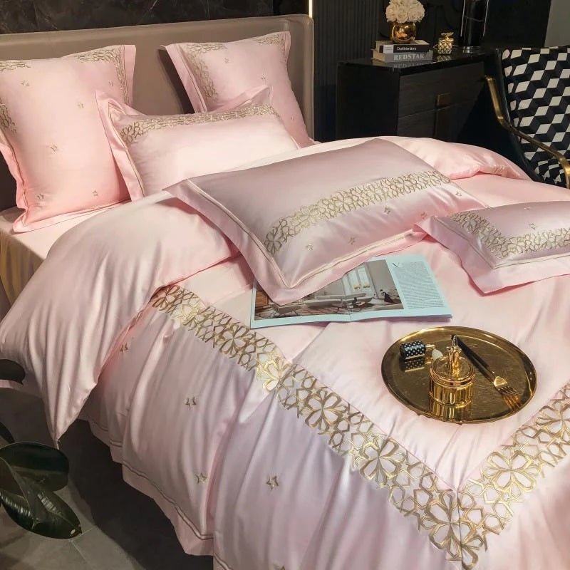 Luxury Embroidered Duvet Set-Light Pink