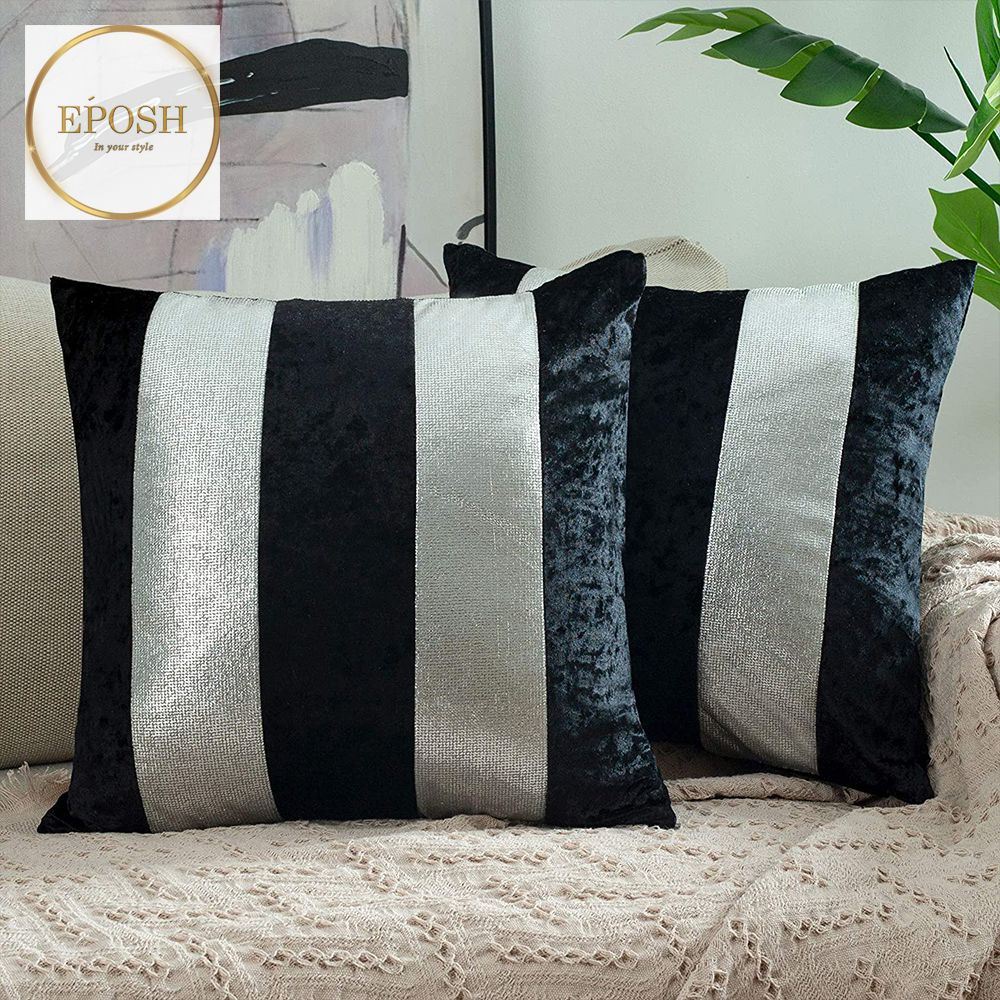 Pack of 2 Black&Silver Sequence Lace Velvet Cushion